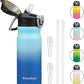 Insulated Water Bottle with Straw and Carry Loop,18 oz Stainless Steel Double Wall Vaccum Metal Water Flask with Leak-proof Lid,Sky