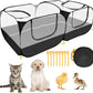Lukovee Small Animals Playpen, Chicken Pen with Escape-Proof Detachable Bottom & 4 Zipper Doors, Breathable Foldable Portable Large Chicken Run Coop for Puppy Duck Kitten Rabbits Outdoor Yard (Black)