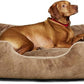 FUZI Luxury Aesthetic Dog Bed for Medium Dogs with Washable Cover, Pet Couch, Pet Bed with Sides, Non-Slip Bottom, Soft and Durable Calming Dog Bed, Faux Rabbit Fur, Medium 31.75x23.6x9.5 Light Brown