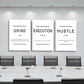 Framed Canvas Wall Art Success Quote - Office Wall Art, White Large Poster, Positive Motivational Set of 3 Prints, Execute Grand Hustle Poster, Inspirational Print (C-3pcs,20x30inchx3pcs)