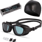 Swim Goggles, Goggles Adult with Swimming Cap, Nose Clip & Ear Plugs, UV Protection Anti-Fog Lens and Case for Adult