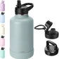 64oz Insulated Water Bottle with Straw, Half Gallon Stainless Steel Vacuum Water Jug, Large Thermal Water Bottle Flask with Leakproof 3 Lids for Travel, Camping, Gym Sports Sage