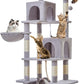 Taoqimiao Cat Tree, 71.7-Inch Cat Tower for Indoor Cats, Plush Multi-Level Cat Condo with 13 Scratching Posts, 2 Perches, 2 Caves, Hammock, 2 Pompoms,Light Gray MS013LW