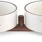 Getstar Ceramic Dog Bowls with Acacia Wood Stand, 30 fl oz, Set of 2, Dog Food Bowl with Colored Rim