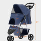 Pet Stroller with 3 Wheels for Small/Medium Pets, Portable Travel Foldable Carrier Jogger for Dog Cat Puppy Kitty, Rear Wheel Breaks, Storage Basket, Visible Mesh Weather Cover (Navy Blue)