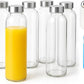 Sursip 24oz Glass Water Bottle Set of 6, Leak Proof Clear glass juice bottle for juicing, Reusable Drinking Bottles with Stainless Steel Lid, Beverage Storage Containers for Refrigerator-BPA Free