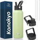 40oz Insulated Water Bottle Stainless Steel Sport Bottles with 3 Lids,Macaron Green