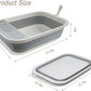 Collapsible Small Cat Litter Box,Kitten Open Potty Pan with Scoop Cat Toilet with Falling Sand Pedal Low Entrance Foldable Kittens Travel Litter Box Blue