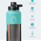 BUZIO 32 oz Water Bottle Insulated with Straw & 3 lid and Carrying Pouch, Leak Proof Anti-Slip Stainless Steel Water Flask Jug, Cold for 48 Hrs Double Vacuum Thermo Canteen, BPA-Free, Caribbean Blue