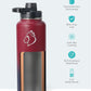 BUZIO 40 oz Water Bottle Insulated with Straw & 3 lid and Carrying Pouch, Leak Proof Anti-Slip Stainless Steel Water Flask Jug, Cold for 48 Hrs Double Vacuum Thermo Canteen, BPA-Free, Ruby Red Navy