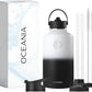 Oceania Flask 64oz Stainless Steel Water Bottle | Modern, Leakproof, Hydro BPA-Free, Insulated Water Bottle with 3 Lids, 3 Straws & 2 Straw Cleaning Brushes | Simple Camping & Hiking Water Bottles