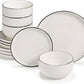 Ceramic Dinnerware Set, 12-Piece Service for 4, Round, Microwave and Dishwasher Safe, Cambridge Classics (French)