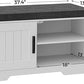 2-Tier Storage Bench, Shoe Bench with Thickened Padded Seat Cushion, Entryway Bench with 2 Doors, Adjustable Shelf, 13.8" D x 37.4" W x 18.5" H, for Entryway, Living Room, Bedroom, White