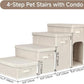 Dog Stairs with Storage, Folding Pet Steps with Zip for Small Dogs and Cats, 4-Step Pet Stairs with Pet House for High Bed, Couch and Car Ramp, Up to 200 Lbs (Beige, 4 Steps with Condo)