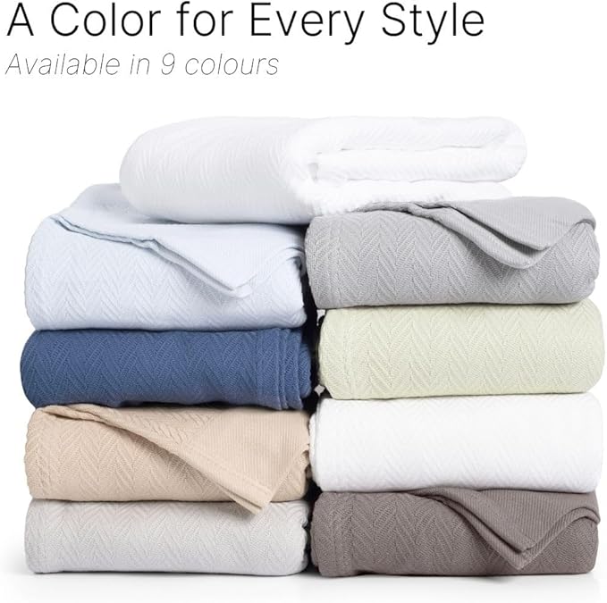 100% Cotton Herringbone Weave Blankets, 66" X 90" Twin, Throw Blanket for Bed, All Season Cotton Blanket, Cozy Blanket,Throws & Bed Blanket, Throw Blanket for Couch, Modern Home Decor -Sage