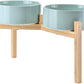 SPUNKYJUNKY Elevated Dog Bowls Ceramic, 8.3'' Dogs Food Water Bowls Raised with Non-Slip Bamboo Stand for Large Sized Breed Microwave Dishwasher Safe - 60 OZ,Light Green