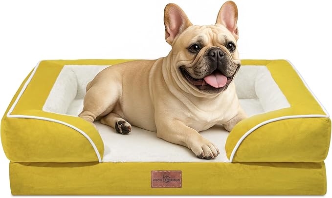 Comfort Expression Small Dog Beds Waterproof Orthopedic Foam Dog Sofa Beds for Medium Dogs Comfy Pet Bed with Washable Removable Cover & Non-Slip Bottom(Small,Spicy Mustard)