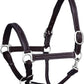 Exion Leather Horse Halter with Fancy Stitching | Black & Brown Padded Halter with Silver Brass Hardware | Quick-Release Snap | Adjustable Leather Halter – Cob, Full, Over, Pony Sizes