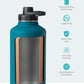 BUZIO 64 oz Water Bottle Insulated with Straw & 3 lid and Carrying Pouch, Leak Proof Half Gallon Stainless Steel Water Flask Jug, Cold for 48 Hrs Double Vacuum Thermo Canteen, BPA-Free, Dark Blue