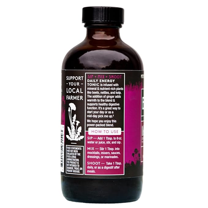 Herbal Revolution Energy Tonic | Beets + Ginger | Daily Herbal Tonic Blend of Apple Cider Vinegar and Vegetables Supports Good Health | 8 Fl Oz Bottle