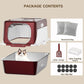 XX-Large Stainless Steel Cat Litter Box with Lid – Fully Enclosed Large Litter Box for Big Cats, Odor Control with Magnetic Door, Easy Clean, Multi-Cat Durable Metal Pan (Burgundy)