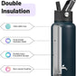 32 oz Insulated Water Bottle Stainless Steel Sport Bottles with 3 Lids,Navy Blue
