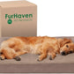 Furhaven Cooling Gel Dog Bed for Large Dogs w/ Removable Bolsters & Washable Cover, For Dogs Up to 95 lbs - Plush & Suede Sofa - Almondine, Jumbo/XL