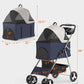 Pet Stroller with 4 Wheels for Small/Medium Pets,Travel Foldable Detachable Carrier for Dog Cat Cage Jogger Stroller, Rear Wheel Breaks, Storage Basket, Visible Mesh Weather Cover (Navy Blue)