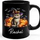 Personalized Exotic Shorthair Wearing Witch Hat Ceramic Cup, Exotic Shorthair Coffee Mugs Gift for Halloween, Custom Name Pet Cat with Pumpkins Halloween Cup, Cat Owner Black Mug 11oz 15oz