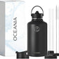 Oceania Flask 64oz Stainless Steel Water Bottles | Modern, Leakproof, Hydro BPA-Free, Insulated Water Bottle with 3 Lids, 3 Straws & 2 Straw Cleaning Brushes | Simple Camping & Hiking Water Bottles