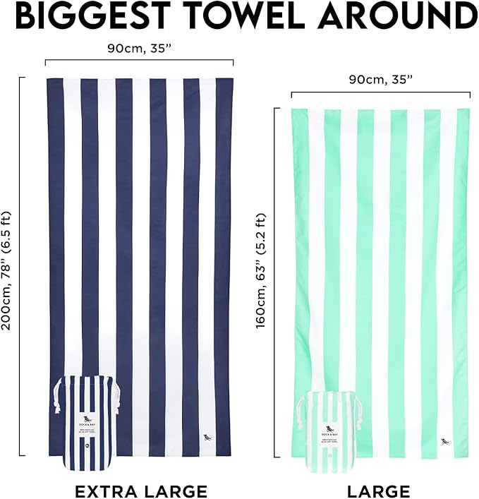 Dock & Bay Beach Towel - Quick Dry, Sand Free - Compact, Lightweight - 100% Recycled - Includes Bag - Cabana Light - Bora Bora Beige - Large (160x90cm, 63x35)