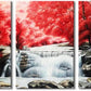 Wieco Art 3 Piece Red Forest Waterfalls Canvas Prints Wall Art for Living Bedroom Room Home Decorations Modern Gallery Wrapped Landscape Tree Oil Paintings Reproduction Pictures Artwork