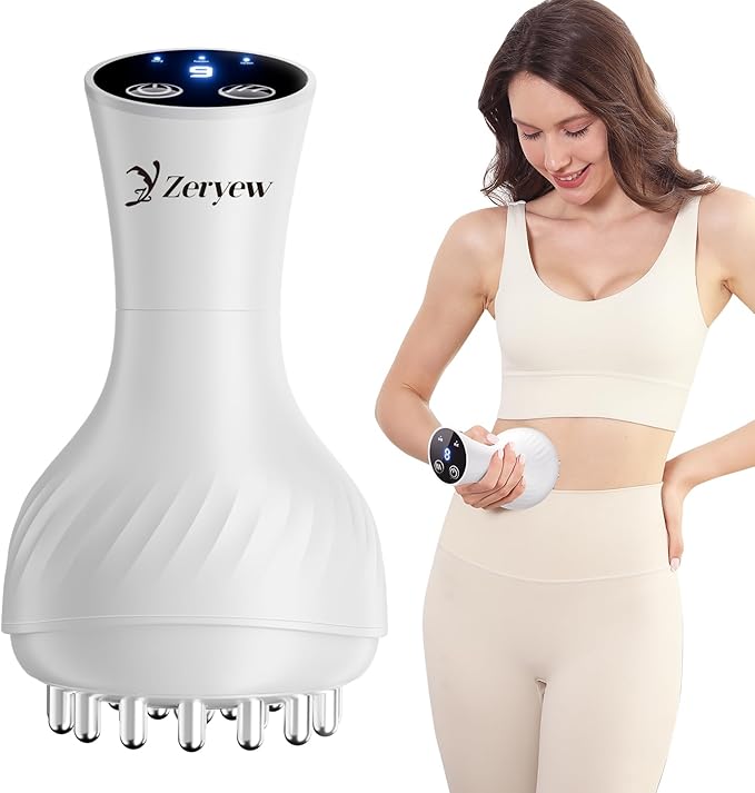 3-in-1 Handheld Lymphatic Drainage Massager with Red Light, Heat & Vibration - Cordless Anti Cellulite Massage Tool for Body Relaxation, 3 Modes & 9 Speeds for Belly, Legs, Thighs