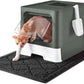 Cat Litter Box with X-Large Litter Mat and Scoop, Large Foldable Litter Box with Lid, Enclosed Kitty Box,Front Top Entry Exit, Odor Control Easy to Clean (Upgrade Olive Green)