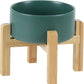 Ceramic Raised Dog and Cat Bowl Set, 2 Heights Elevated Stand, Food and Water Bowl for Small Breed Dogs, Weighted Dog Dishes, Pet Bowl(6.1'',28.7oz, Green)