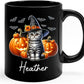 Customized American Shorthair Wearing Witch Hat Cup, Personalized Name American Shorthair Coffee Mugs, Cat with Pumpkins Ceramic Cups, Cat Halloween Black Mug 11oz 15oz, Gift for Halloween