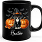 Custom Tuxedo Halloween Coffee Mugs with Name, Personalized Tuxedo with Pumpkins Ceramic Cups, Cat Wearing Witch Hat Black Mug, Cat Halloween Cup 11oz 15oz, Gift for Men Women Pet Lover