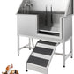 JoyJoy Stainless Steel Dog Washing Station - Dog Bath Tub for Large, Medium, Small Dogs, Pet Grooming Tub with Ramp, Non-Slip Grate, Shower, Soap Box, Faucet, Drain for Home & Outdoor（38"）