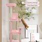 Cat Tree for Large Cats Adult with Metal Plush Big Hammock, 56.3" Cat Tower with 2 Door Condo House, 6-Tier Cat Shelves with Scratching Posts and Large Top Perch, Light Pink