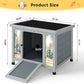 COZIWOW 24in Wooden Cat House Outdoor & Indoor Pet Shelter with Foldable Ramp - Weatherproof Rabbit Hutch with Unique Machine-Printed Art Designs for Cat, Rabbit, Guinea Pig (Grey)