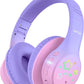 EarFun K4 Kids Bluetooth Headphones, Wireless Headphones with LED Lights, 74/85/94dBA Volume Limited, Built-in Mic, 90H Playtime, Bluetooth 5.4 Over Ear Headphone for iPad/Tablet/School, Violet