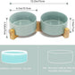 SPUNKYJUNKY Ceramic Dog and Cat Bowl Set with Wooden Stand, Modern Cute Weighted Food Water Set for Small Size Dogs (13.5OZ) & Medium Sized Dogs (28.7OZ) & Cats (3.6 Cups, 2 × Morandi Green)