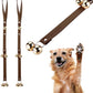 Leather Dog Doorbells for Door Knob/Potty Training/Go Outside, Length Adjustment Copper Dog Bell, Housetraining Hanging Bell, Dark Brown Leather Golden Bells - 2 Pack