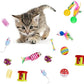 32Pcs Cat Toys Kitten Interactive Pet Toys Assortments, Foldable Rainbow Tunnel, Teaser Wand Fluffy Mouse Crinkle Balls Bell Play for Puppy Kitty (3 way)