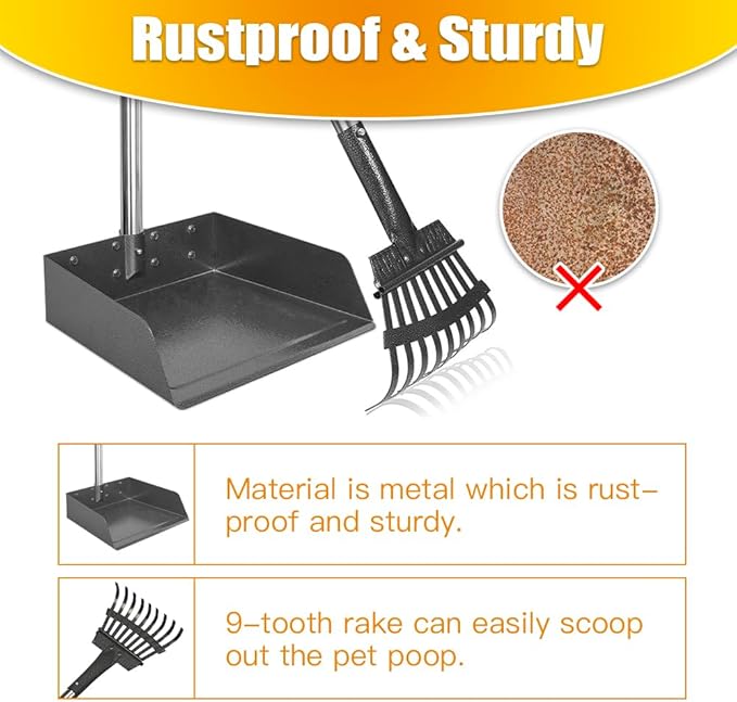 TOOGE Larger Pooper Scooper for Large Dogs, Dog Pooper Scooper Long Handle Stainless Metal Tray and Rake Set for Large Medium Small Dogs Heavy Duty (Green) (Extra Large)