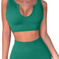 QINSEN Workout Outfits for Women 2 Piece Ribbed Seamless Crop Tank High Waist Yoga Leggings Sets