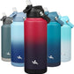 Insulated Water Bottle with Straw Lid,32 oz Stainless Steel Vacuum Metal Bottle with Silicone Handle,Rosy Red