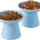 Extra Wide Elevated Ceramic Cat Bowl, 6.2" Shallow Dish for Whisker Fatigue Relief, 5" Height for Easy Feeding, Durable Raised Cat Food Bowls, Pack of 2, Blue