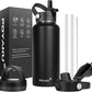 Water Bottle Insulated 32oz 40oz 64oz 128oz Straw Lid Spout Lid & 3 Lids, Leak Proof, Vacuum Insulated,Stainless Steel Water Bottle Wide Mouth for Sports, Gym or Office