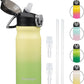 Insulated Water Bottle with Straw and Carry Loop,18 oz Stainless Steel Double Wall Vaccum Metal Water Flask with Leak-proof Lid,Lime
